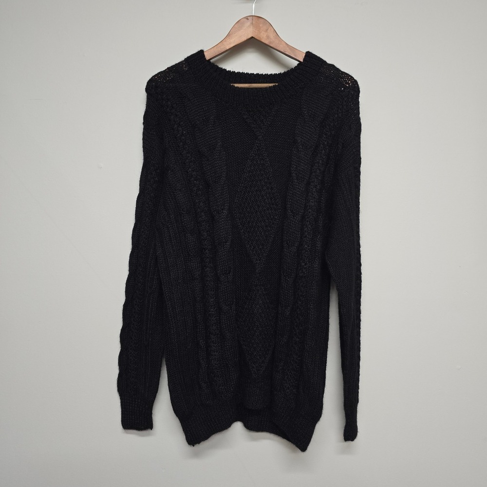 Artevivo Miapu Cable Knit Sweater Men L Black Baby Alpaca Peru Stretch Fisherman